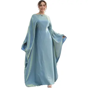 Dubai Bat Sleeve Dress Shiny Robe for Women Muslim 1pc Abaya Eid Prayer Clothes Soft Dubai Travel Party Dress Maxi Abaya