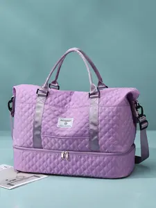 Large capacity travel tote bag, Quilted travel bags, solid color tote bag with letter grid, casual and simple, suitable for college students, campus, back to school, business trips, fitness, men's and women's travel bags