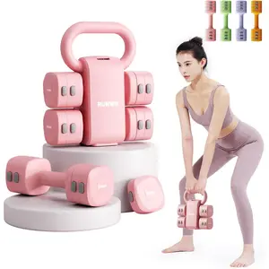 Lightweight Adjustable Dumbbell Kettlebell Set - 4 in 1 Free Weight Set with Kettlebell Grip Converter, Each 2.2 3.3 4.4 5.5lb Quick Change Weight Women Dumbbell Set for Small Spaces Home Gym