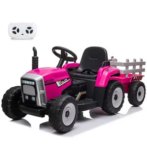 12V Kids Ride On Tractor Battery Powered Electric Tractor with Trailer, EVA Treaded Tires, LED Headlights, Remote Control, 2+1 Gear Shift, MP3, USB (Rose Red) toy