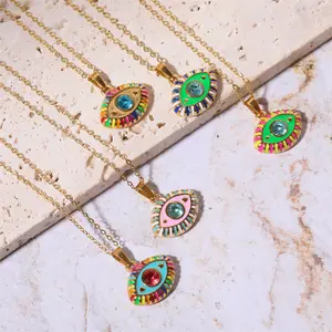 Titanium Steel Devil's Eye Necklace Women's Blue Eyes Crystal Clavicle Chain Zircon Furnace Real Gold Electroplating