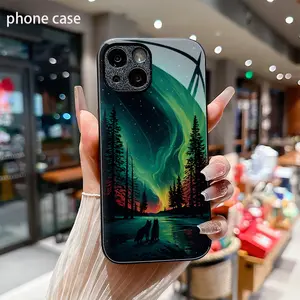 Phone Case - a Tempered Glass Phone Case Featuring Designs of The Night Sky, Auroras, And a Forest Wolf by The Water, Compatible with Various iphone17 17Air 16 Pro 15 Promax 14 Plus 13 12 11. It Is Stylish And Multifunctional