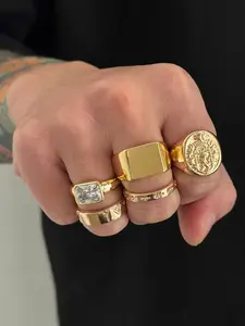 5-Piece Vintage Zircon Ring Set, Spring Summer Retro Style, Unique Fashion, Men's Stackable Rings, Statement Rings, All Seasons Wear, Stackable Finger Rings