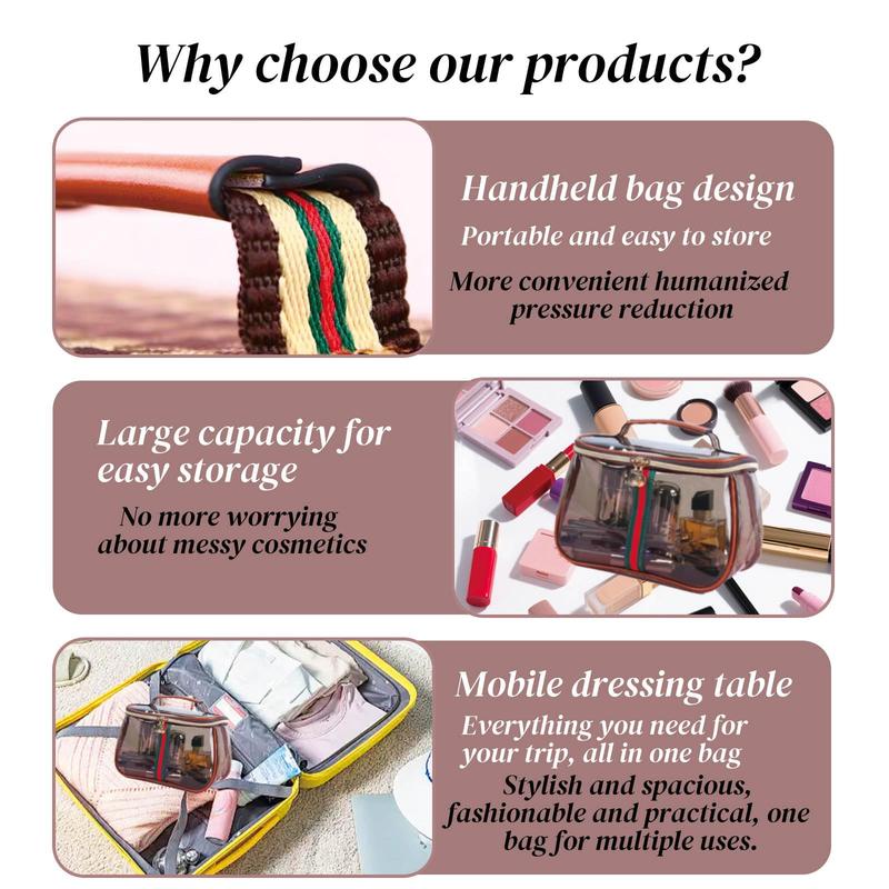 New Retro Vintage Vanity Bag, Capacity Makeup Organizer for Women, Ladies Travle Storage Case, Transparent Toiletry Bag, Portable Skincare Storage Case (Brown)