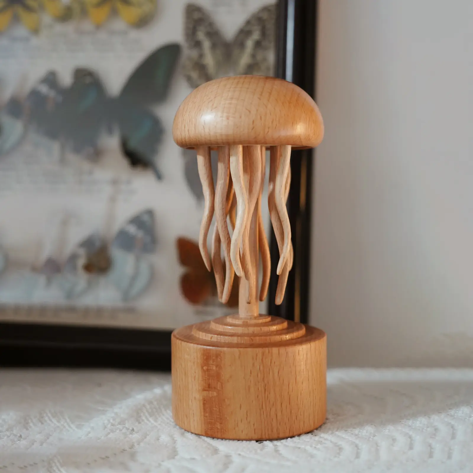 BAI GU UNCLE Handmade Self-healing Wooden Mechanical Jellyfish Creative Gift for Christmas or Birthday New House Decoration Supplies