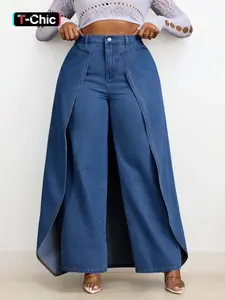 Women's Fashion Denim Loose Jeans Pants Bottom, Patchwork Design, Casual Streetwear Style, Daily Wear, All-Season Women's Plus Size Jeans, Womenswear