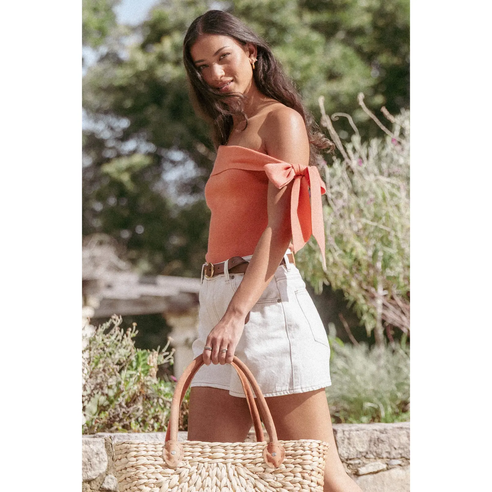 Charama Off Shoulder Knit Top - Peach