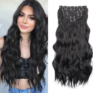 MissqueenHair extension clip-in for women, thick double weft wavy soft hair and well blended long wig, easy to wear, suitable for daily parties, Christmas