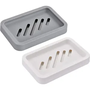 2PCS Draining Soap Dishes, Dishwashing Sponge Soap Holder with Water Tray, Keep The Place Dry, Easy to Clean Soap Cases, Suitable for Kitchen, Bathroom, Container (Gray)