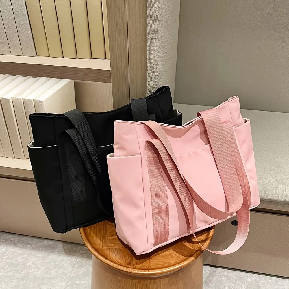 Women's Large Capacity Tote Bag - Heavy-Duty Oxford Fabric with Zipper Closure & Golden-Tone Hardware, Minimalist Multi-Color Options  - Sturdy Strap & Smooth Edges, Casual & Professional Handbag for Work