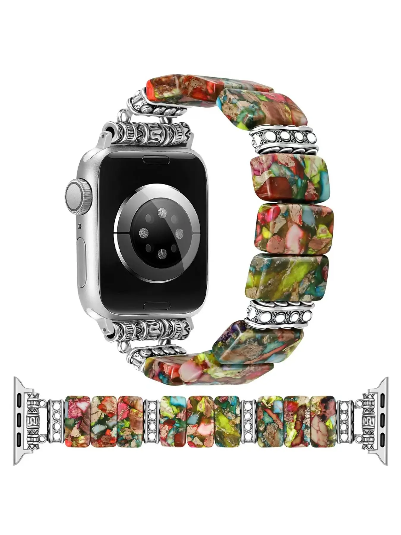 Bohemian Style Imperial Stone Iwatch Band Se, Handmade Elastic Strap for Apple Watch & Samsung S9, Multiple Colors Available, Smart Watch Strap, Smartwatch Compatible Bands, Smart Watch Accessories, Wearable Accessories