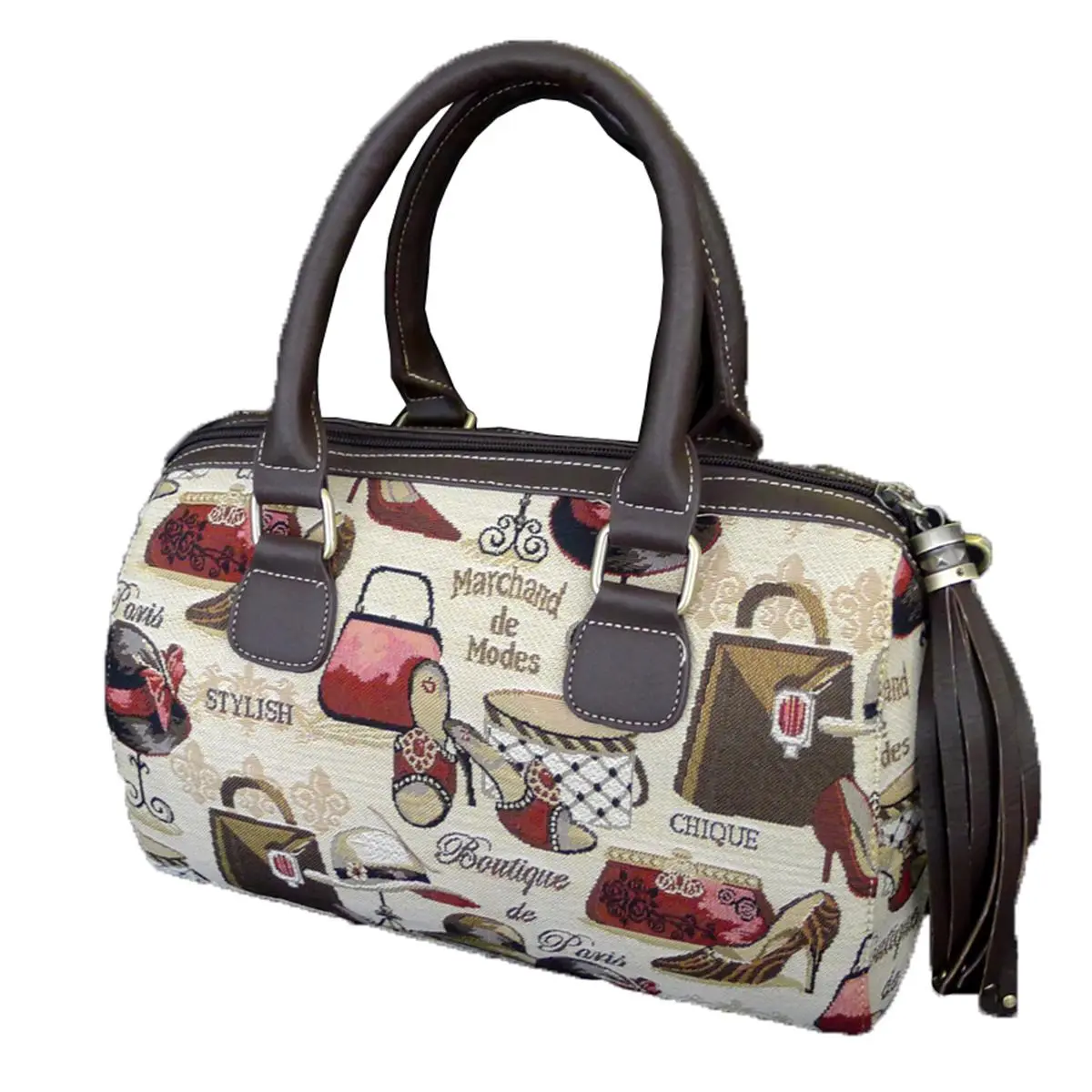 Women's Tapestry Handbag - 212 MAIN Sinobrite Boutique Style, Fringe Tassel Accent