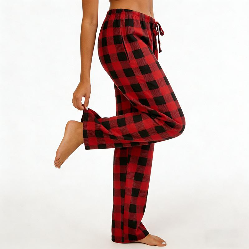 Women's Christmas Plaid Cotton Blend Pajama Pants, Lightweight Comfy Lounge Pants Thin Soft Sleep Bottoms, Breathable Loose Drawstring Pj Trousers for Spring & Summer