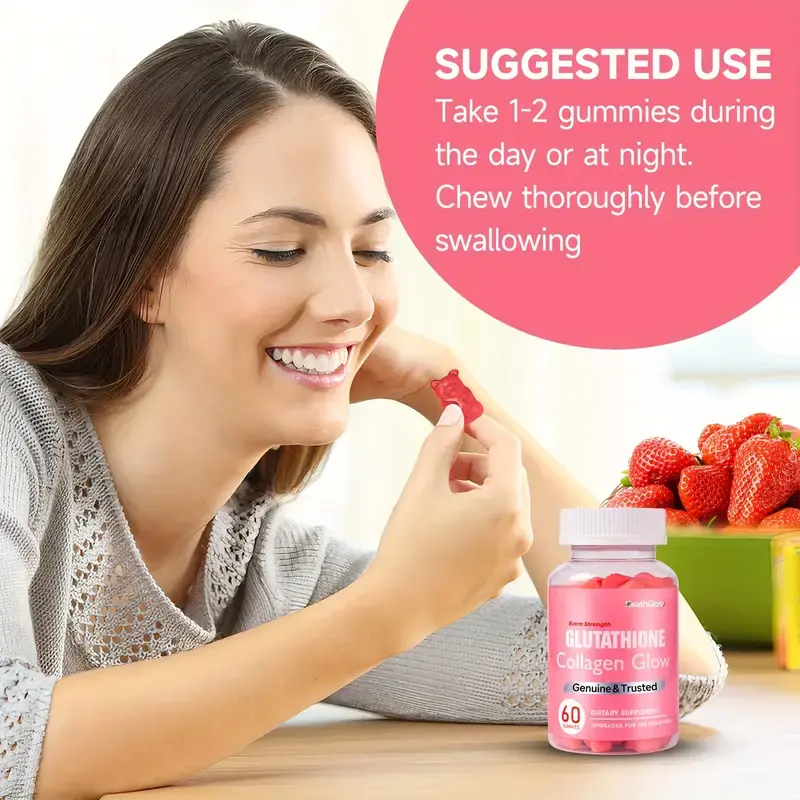 Nature Made Glutathione Collagen Glow Gummies with Vitamin C Zinc & Biotin  Hydrolyzed Peptides for Health 60 Strawberry Flavor Gummies 30 Days Supply  Natural Fitness Dietary Edible