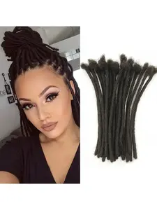 8 inch 10 Stands Interlocking Loc Extensions Human Hair, 0.6cm Width 100% Human Hair Dreadlock Extensions, Soft Human Hair Dreads Extensions, Natural Black