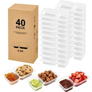 9 OZ Double Compartment Snack Containers, 40 Sets Bigger  Clear Snack Packs Container with