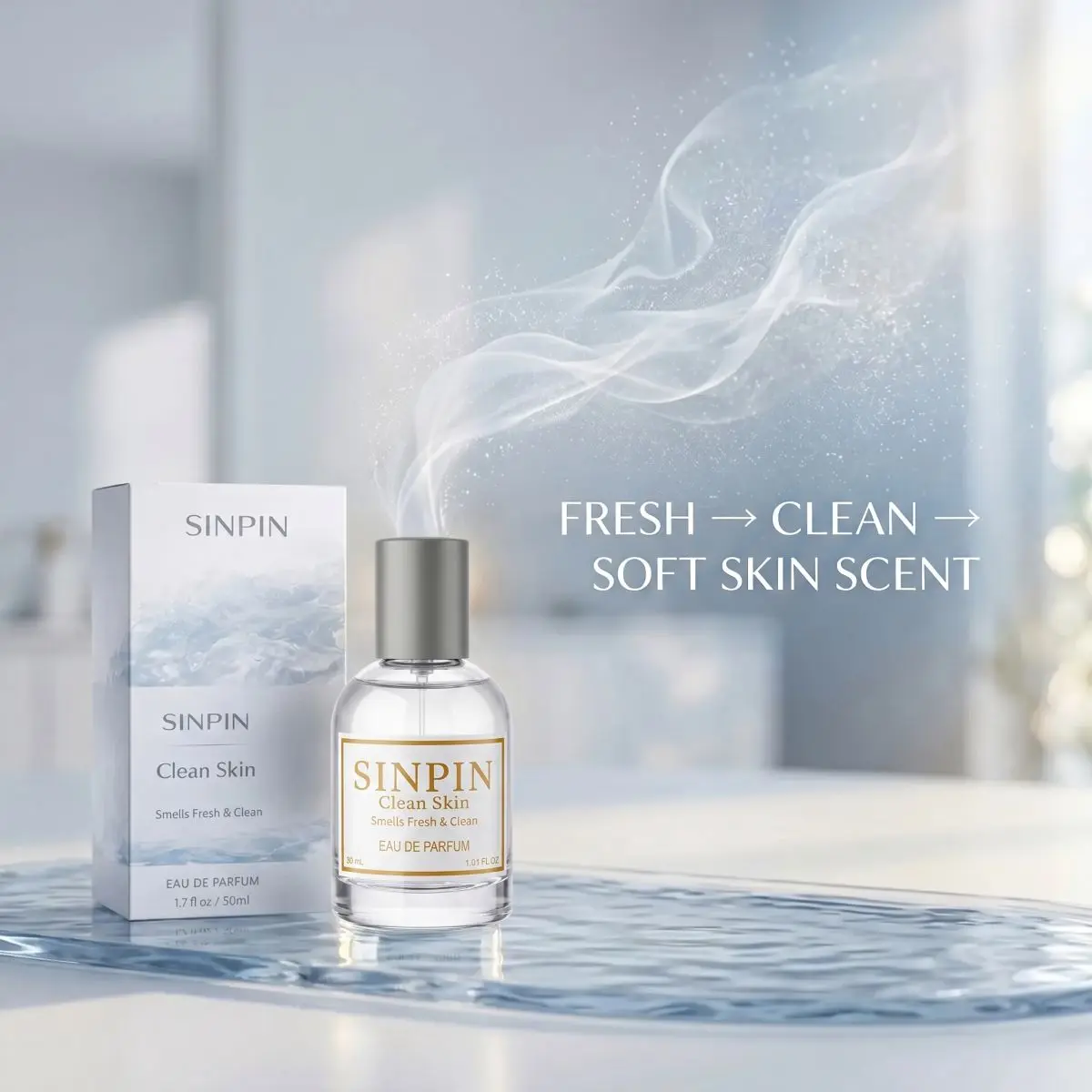 SINPIN Clean Skin Eau de Parfum 30ml – Fresh Clean Perfume for Women & Men, Soft Musk Skin Scent, Light Everyday Fragrance, Long Lasting Clean Girl Perfume