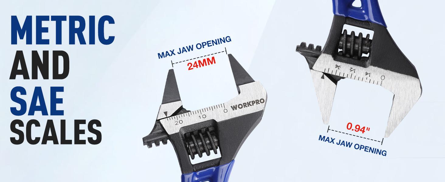 #backtoschool WORKPRO Stubby Wide Opening Adjustable Wrench, Small Adjustable Wrench with 2mm Slim Jaws for Easy Access to Tight Spaces, Metric/SAE Scales, Cr-V Steel