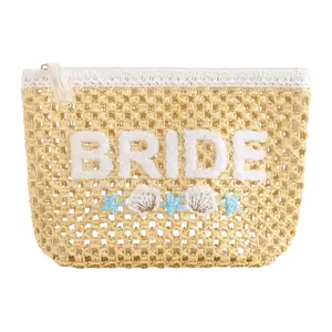 Bride Straw Shell Zip Pouch