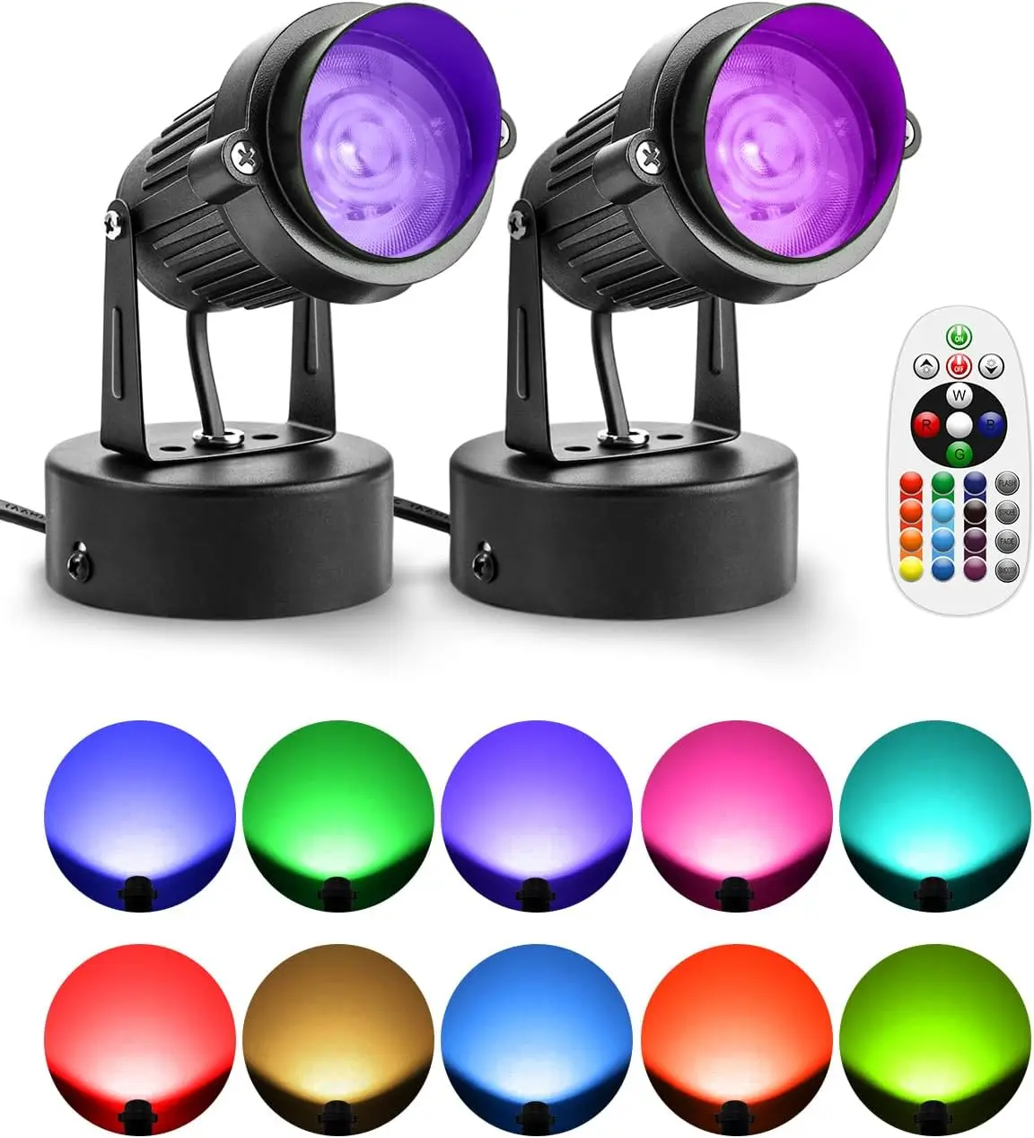 UO LED Spot Lights Indoor RGBW Up Lights with Remote, 120V 10W Uplighting Indoor Spotlights Plug in, 4.92FT Code Accent Flood Light Christmas Color Changing Landscape Lighting with Switch (2Pack)