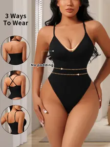 Women's Seamless Body Shaper Bodysuit with Deep V Neck, Tummy Control Girdle, Waist and Abdomen Support, Comfortable Thong Bottom, Versatile Wear, Shapewear