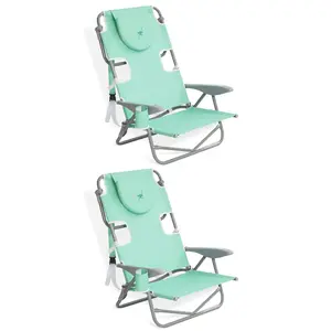 Ostrich On Your Back Folding Reclining Outdoor Camping Lawn Chair, Teal (2 Pack)