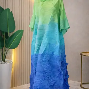 Aurora Luxe Gradient Pleated Flowing Kaftan Dress - Soft Green to Serene Blue Tones, Effortless Elegance, Modern Sophistication