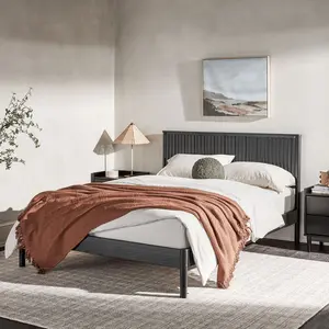 Walker Edison ORLB5CBL Contemporary Reeded Solid Wood Queen Bed Headboard - Matte Black, Indoor Furniture Bed Frame Accessory, Matte Black Headboards