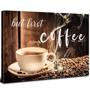 Vintage Kitchen Coffee Decor Wall Art Rustic But First Coffee Sign Cafe Pictures Wall Decor Canvas Painting Prints Artwork Home Decorations Framed Posters for Coffee Bar Dining Room Restaurant
