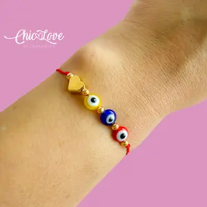 Colombian Bracelet 18k Gold Plated Three Colors Yellow Blue Red Evil Eye Charm Fashion Jewelry