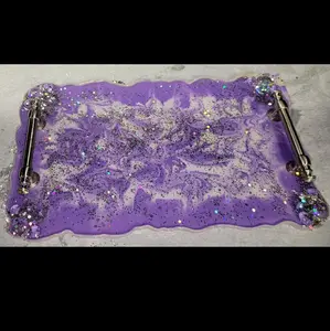 Epoxy resin serving tray with nickel handles