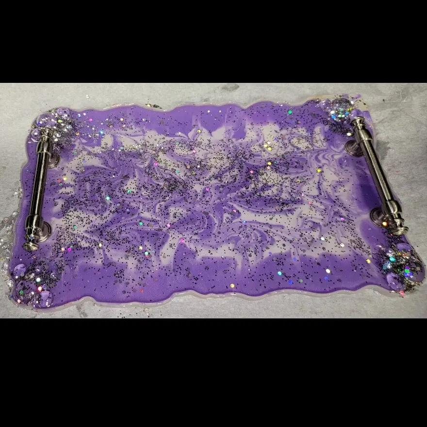 Epoxy resin serving tray with nickel handles Epoxy resin serving tray with nickel handles