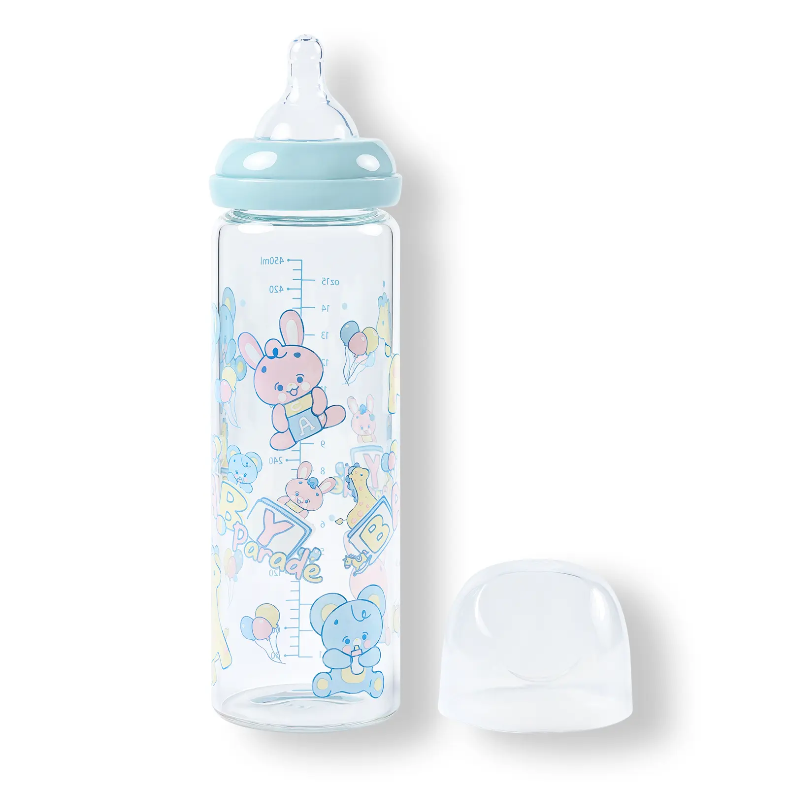 LittleForBig Playful Adult-Sized Oversized Glass Bottle, Parade-Printed Specialty Design, 15.4 oz