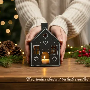 Scandinavian Style Christmas Iron Candlestick Holder, Heart Pattern Small House Design, Perfect Holiday Centerpiece Decor Gift
