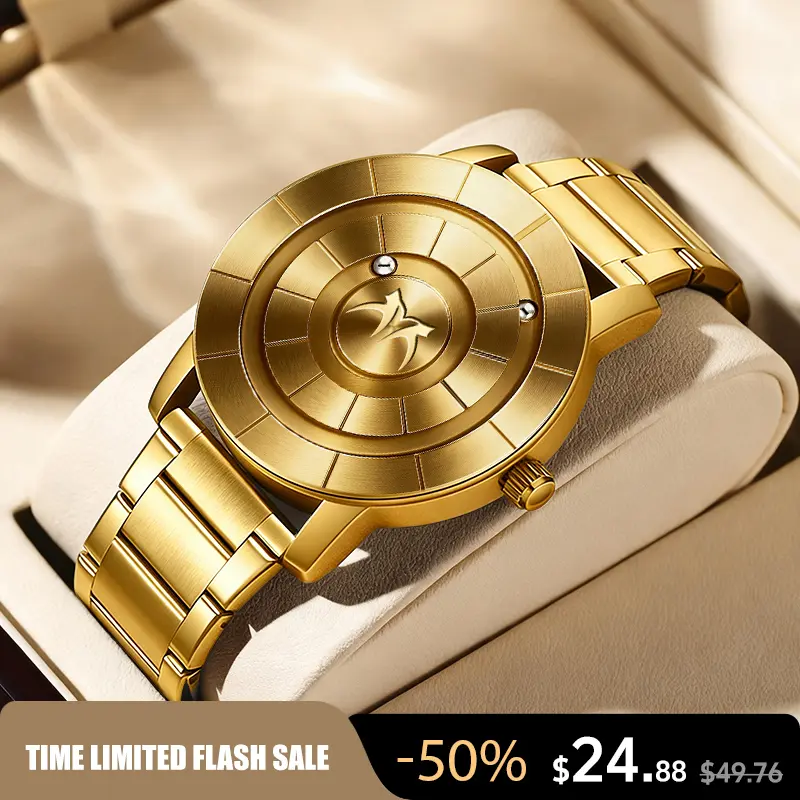 Men's Punk-Style Magnetic Stainless Steel Band Casual Waterproof Round Dial Quartz Watch - Casual Fashion Analog Watch, Stylish Timepiece for Daily Wear, Parties & Gifting Sleek Suspended Ball Mens