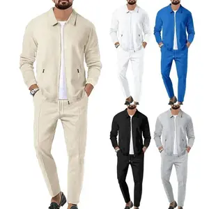 sporty comfy Men Two Piece Sets Pant Set Turn Down Collar Full Sleeve Solid Zipper Open Stitch Coats Long Pants Elastic Waist Lace  Menswear Clothes two  piece  workout  set gym seamless booty biker short Women's Two-Piece Track Suit High Impact Workout