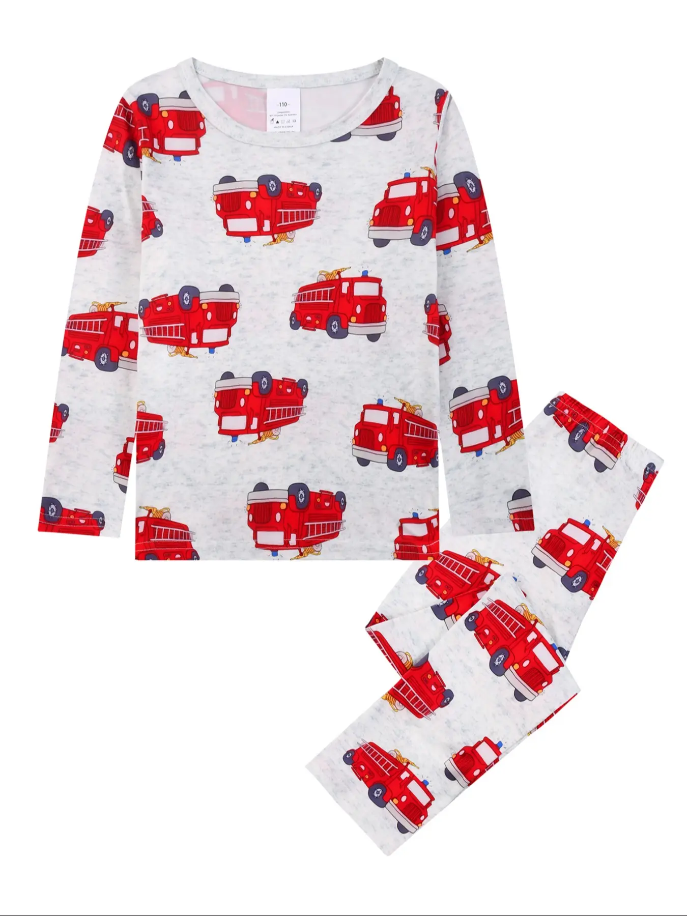 Boys Long Sleeve Pajama Set, Fire Truck Cartoon Print, Soft and Skin-Friendly, Casual Comfy Pajama, Home Wear, All Seasons Pajamas, Two-Piece Sleepwear, Cartoon Pattern Pajamas