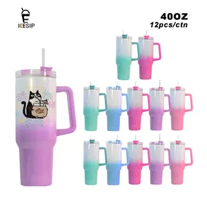 Icesip 12pcs US Warehouse 40OZ ombre shimmer sublimation tumbler Mug with handle for sublimation UV printing DIY