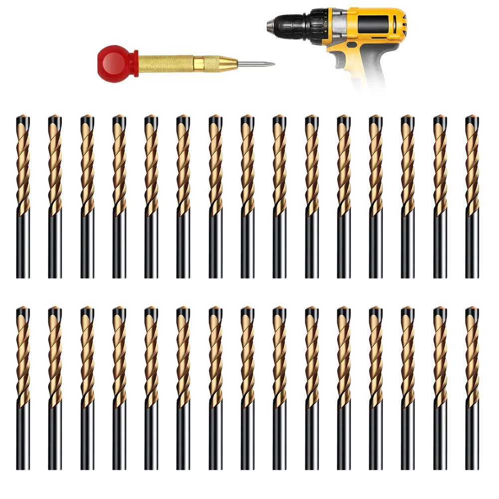 30-Piece 5/32'' Twist Drill Bits Set with 1 Pcs Automatic Center Punch,High Hardness Spiral Flute Metal & Wood Drilling Tool Kit for DIY & Workshop,Halloween Christmas Party Gifts,Tools & Hardware