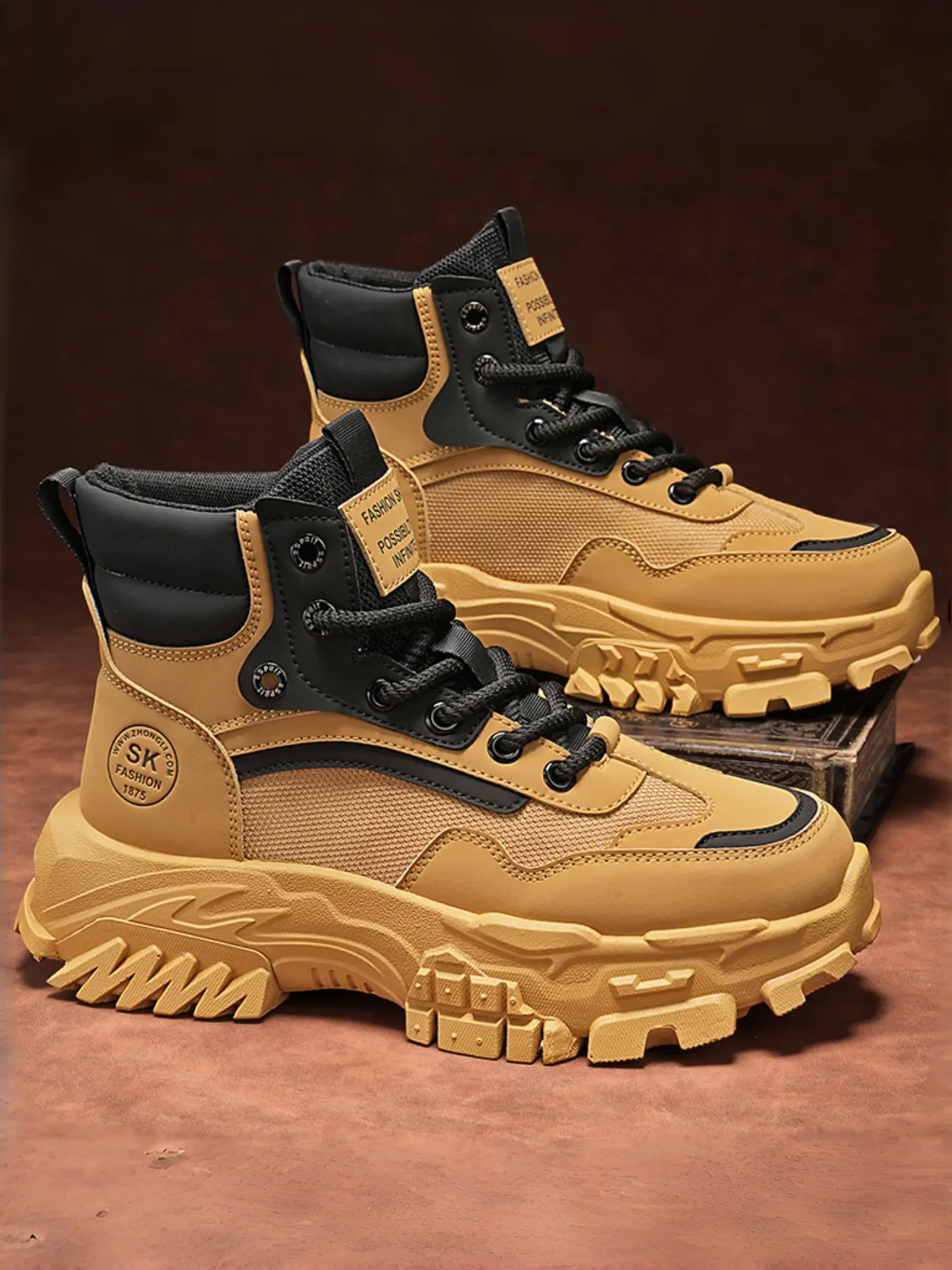 Men's All-Weather Rugged Work Boots | Height Increase Design | Durable Rubber Casual Walking Shoes Sturdy Work Shoes