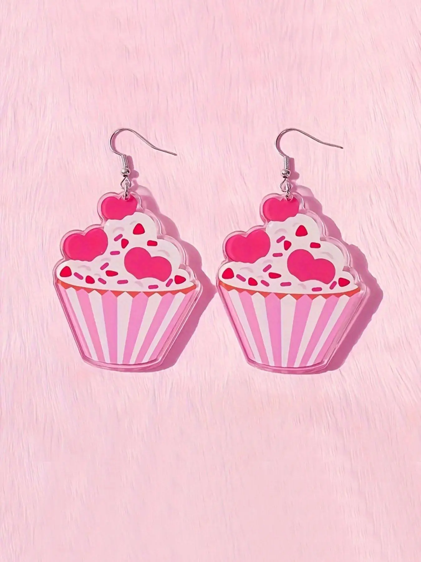 Cute Cartoon Cupcake Design Dangle Earrings, Heart Earrings, Fashionable Acrylic Jewelry for Women, Daily Clothing Decor, Trendy All-match & Exquisite Jewelry for Birthday Gift
