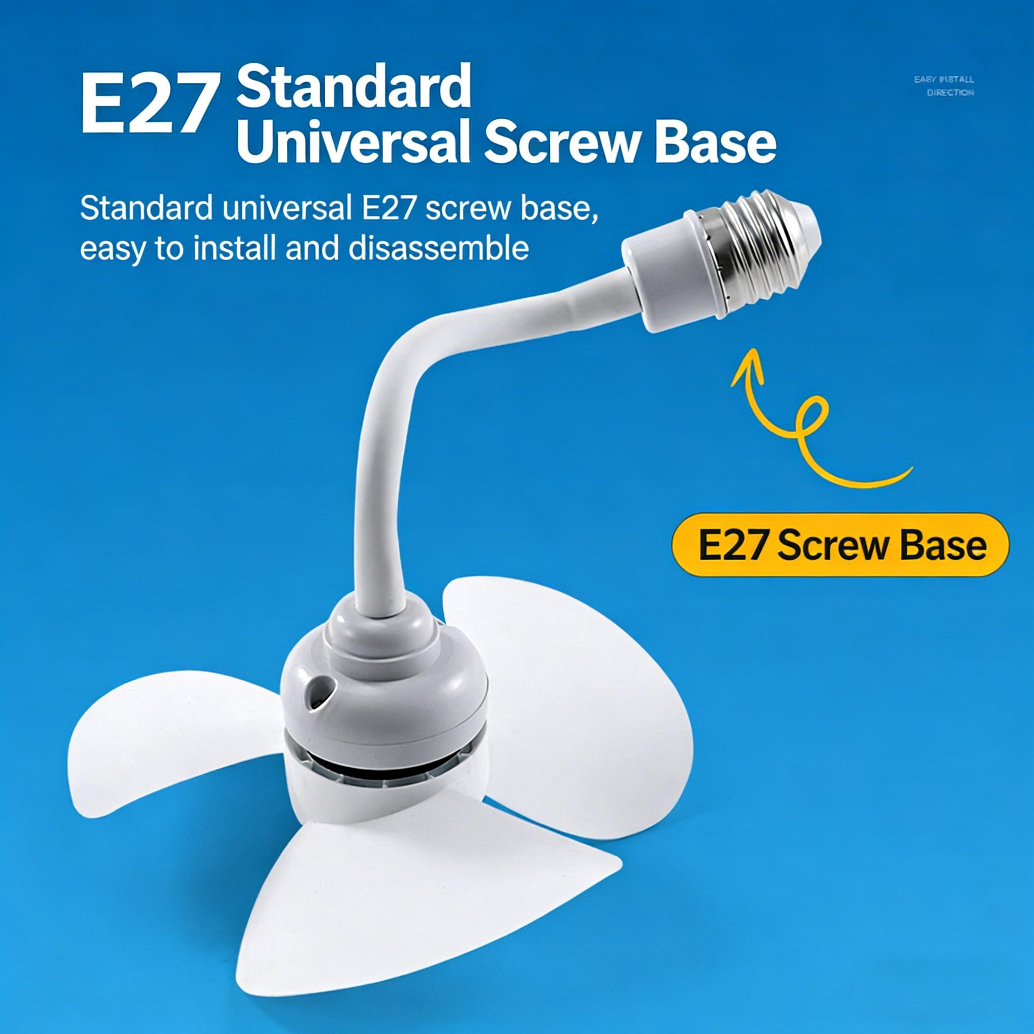 E27 Socket Fan Kit with Plug Adapter – Mini Quiet Electric Fan with Flexible Gooseneck Plug and Light Bulb Base, Energy-Saving Desk Fan for Kitchen, Bathroom, Dormitory, Office minidesk sleep system modern work 360 ice rhinestone multifunctional personal