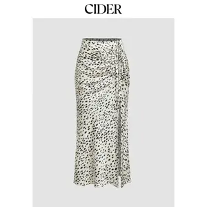Cider Spot Drawstring Split Maxi Skirt