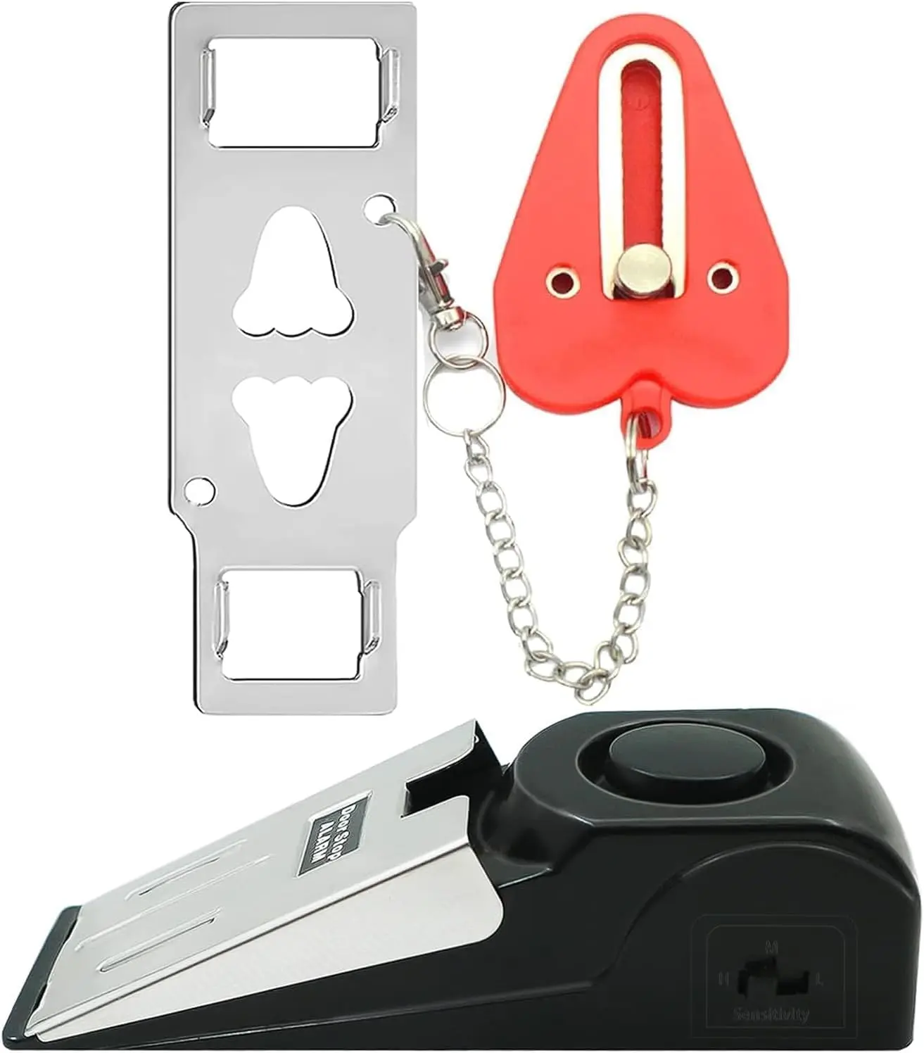 Portable Door Lock & Door Stop Alarm Set (Red) – Dual Protection Home Security Kit, Pocket Self-Defense Tools for Travel/Hotel/Home/Apartment