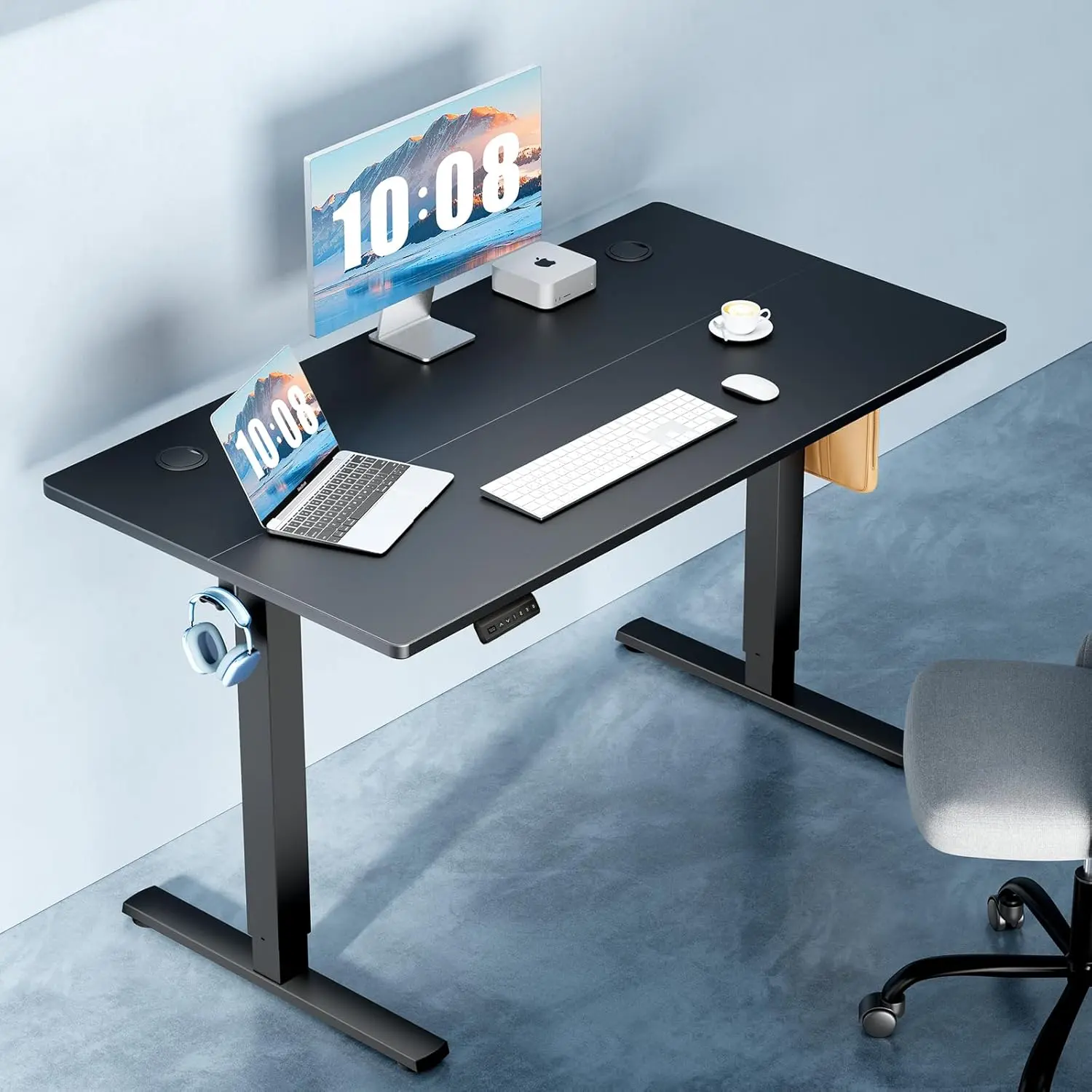 48 Inch Electric Height Adjustable Standing Desk Sit Stand Computer Workstation Home Office Gaming Study Table Metal Frame Splice Wood Board with 3 Memory Presets Fit Walking Pad Bedroom Use