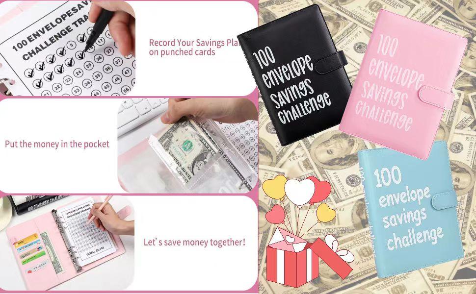 100 Envelopes Money Saving Challenge Binder with Cash Envelopes, Budget Binder Book for Saving $5,050, A5 Budget Planner, Money Organizer, Income Tracker, Savings Challenge Notebook for Budgeting, 52-Week Savings Plan for Women, Teens & Students