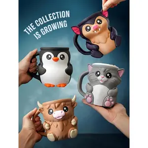 Highland beef ice cream pint holder, cute ice cream pint, 3D printed reusable popsicle container, dessert cup with antifreeze handle - the ideal gift for Highland beef lovers (brown).Cute penguin cup, comes with a spoon, Christmas gift, family use