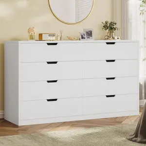 Sikaic 8 Drawers Dresser, White Chest of Drawers for Bedroom, Closet Dressers with Drawers for Living Room, Entryway, and Hallway