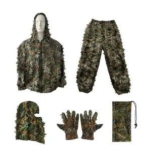 6pcs Ghillie Suit Set, 3D Realistic Leaf Camouflage, Includes Hood, Gloves, Top, Pants, And Bag - Perfect for Jungle And Forest Environments, Men'S Breathable Camo Hunting Gear, Lightweight Hooded Wild Leaf Design Hunter Airsoft Disguise