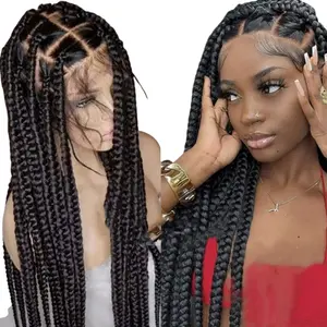36" Full Lace Braided Wigs Synthetic Hair Box Braids Lace Front Wigs Knotless Braided Wigs For Women Braiding Wigs African